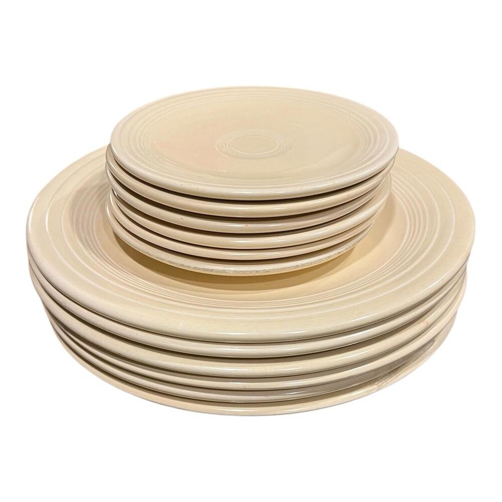 Fiesta Ivory Dinnerware Set 12 Piece (6 Dinner & 6 Salad Plates) USA 1986 Mint